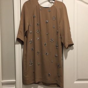H&M crystal embellished tan dress Sz 10